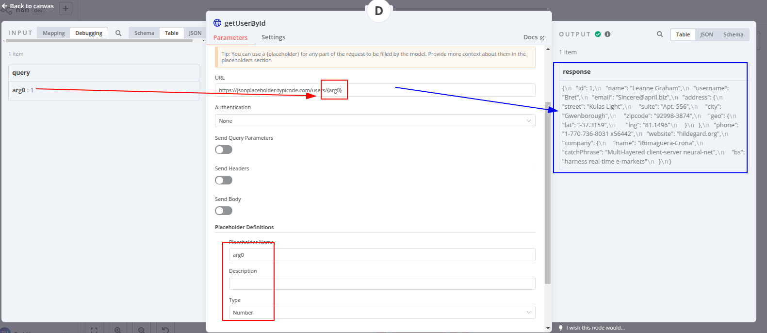 a HTTP Request Tool that receives a number and outputs a JSON object