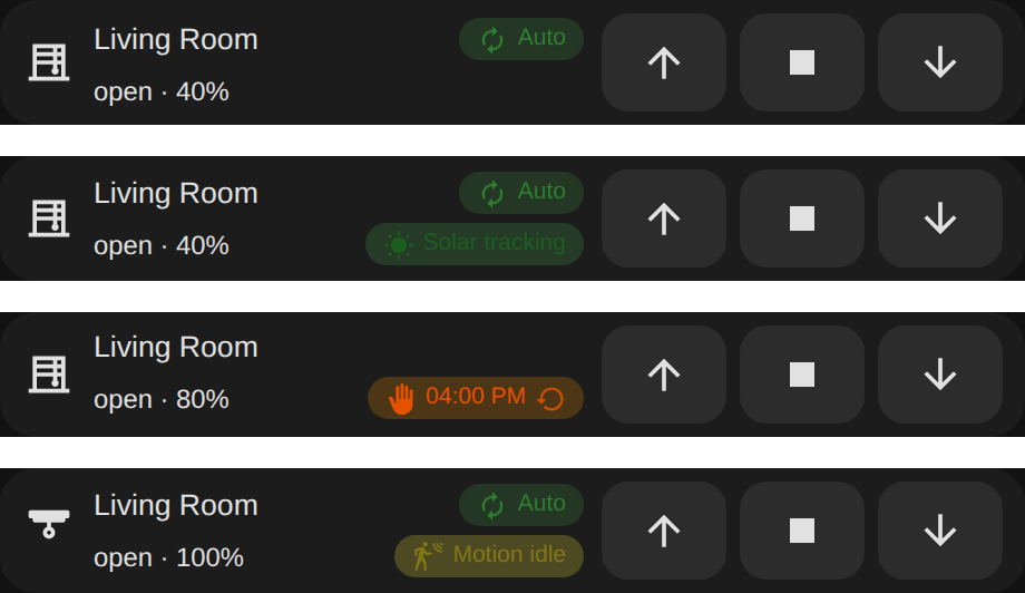 Tile card across four automation states