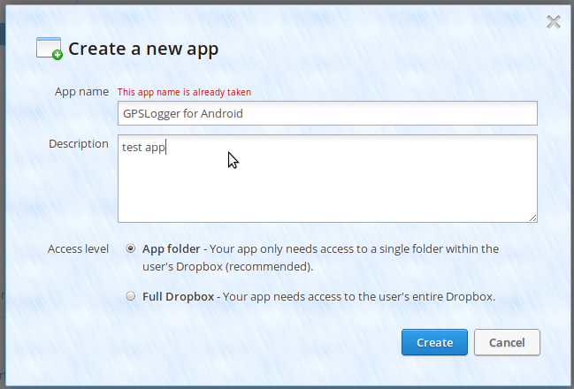 Dropbox settings