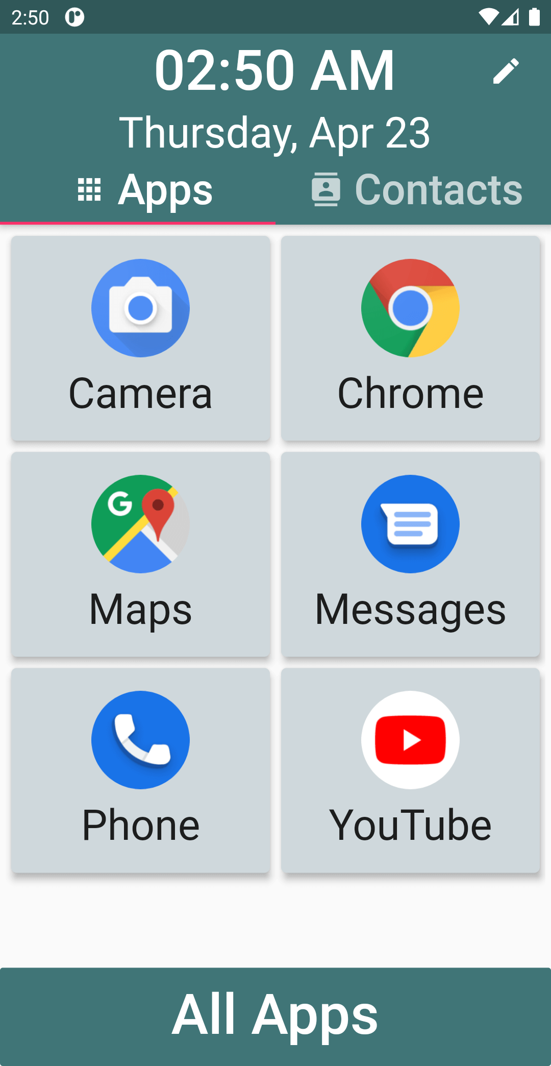 Homescreen with favourite apps
