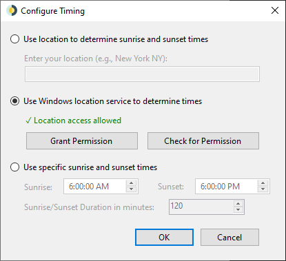 Screenshot of Configure Timing window