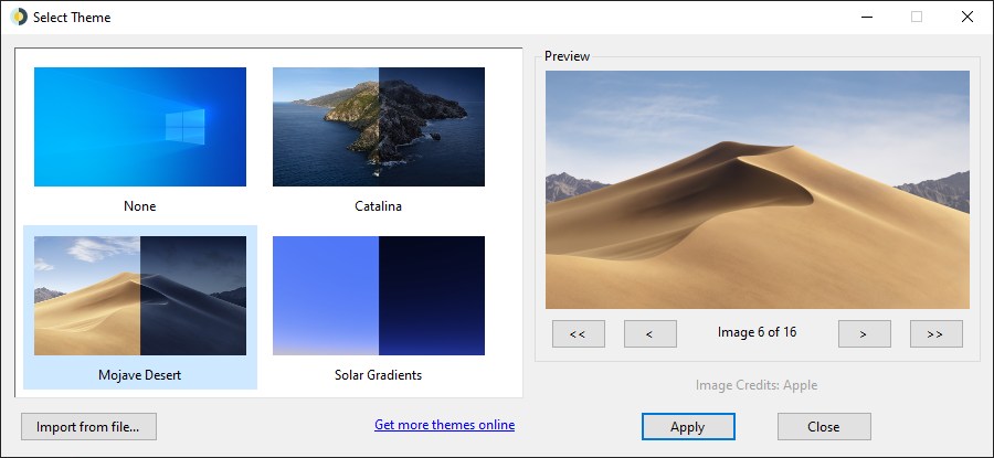 Screenshot of Select Theme window