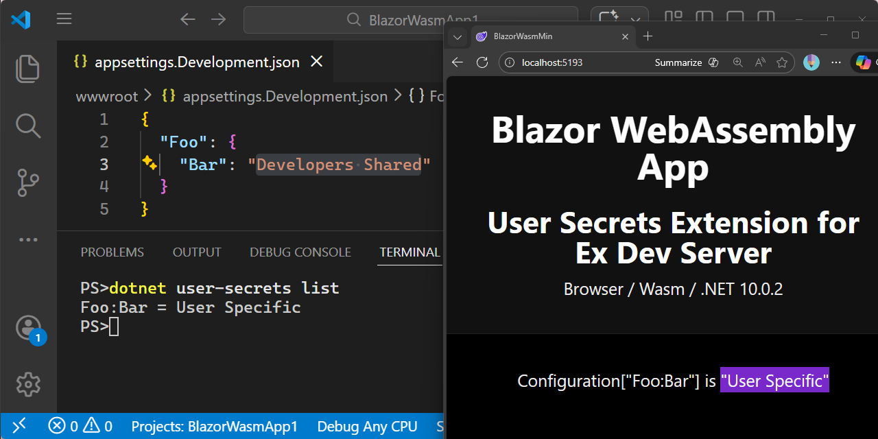 User Secrets overriding appsettings values in Blazor WebAssembly