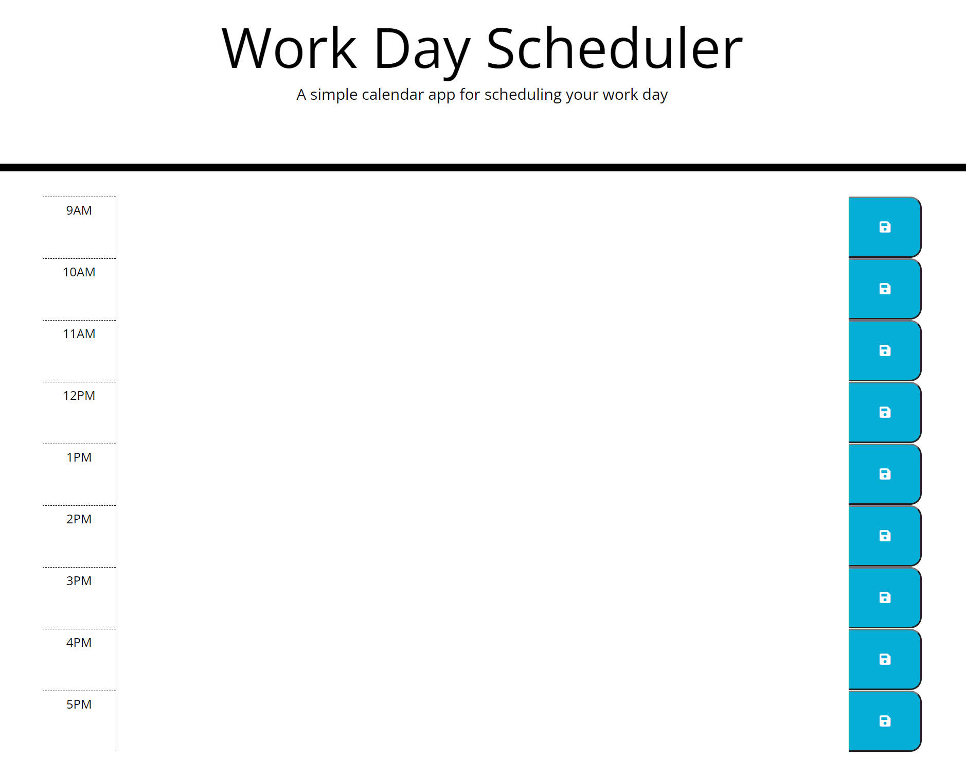 Work Day Scheduler Screen Capture