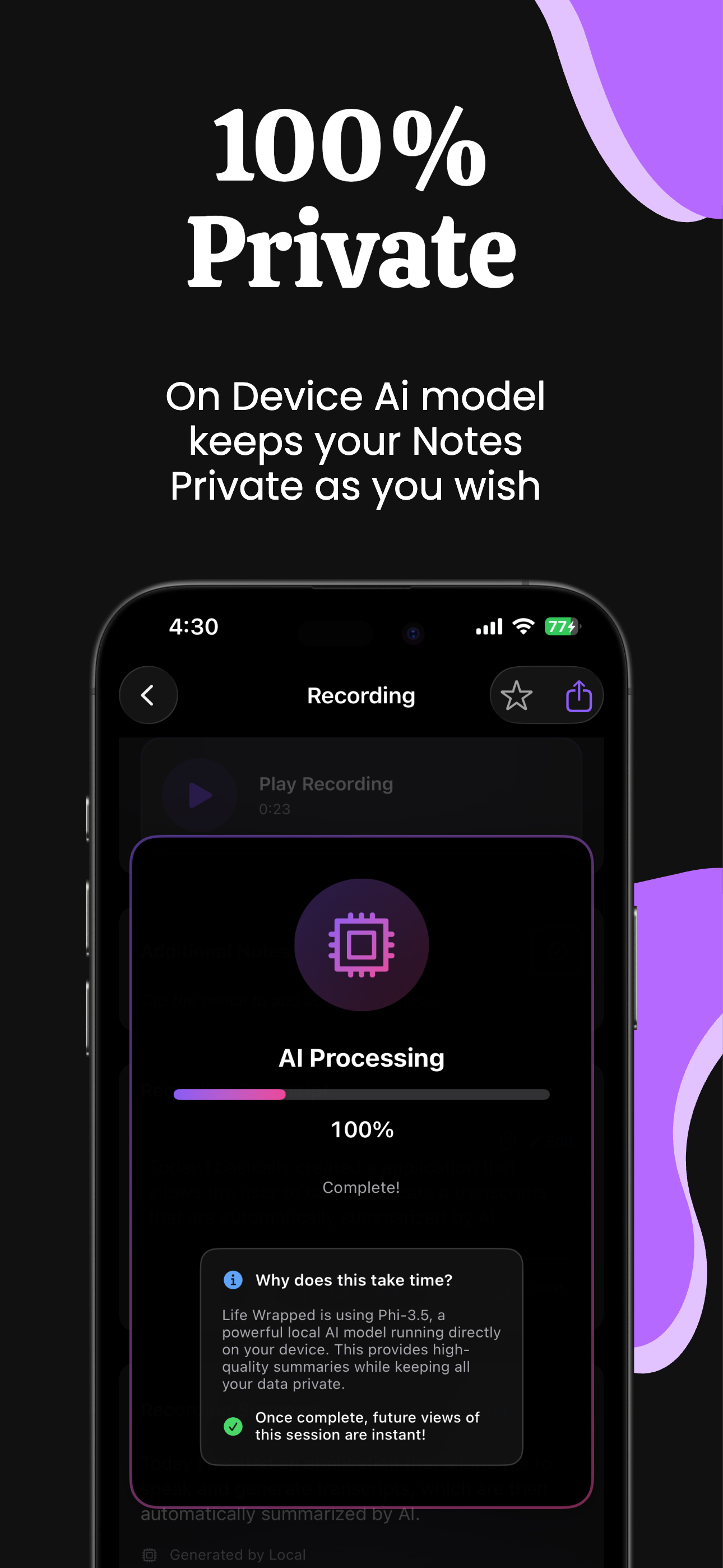 100% Private - On-device AI