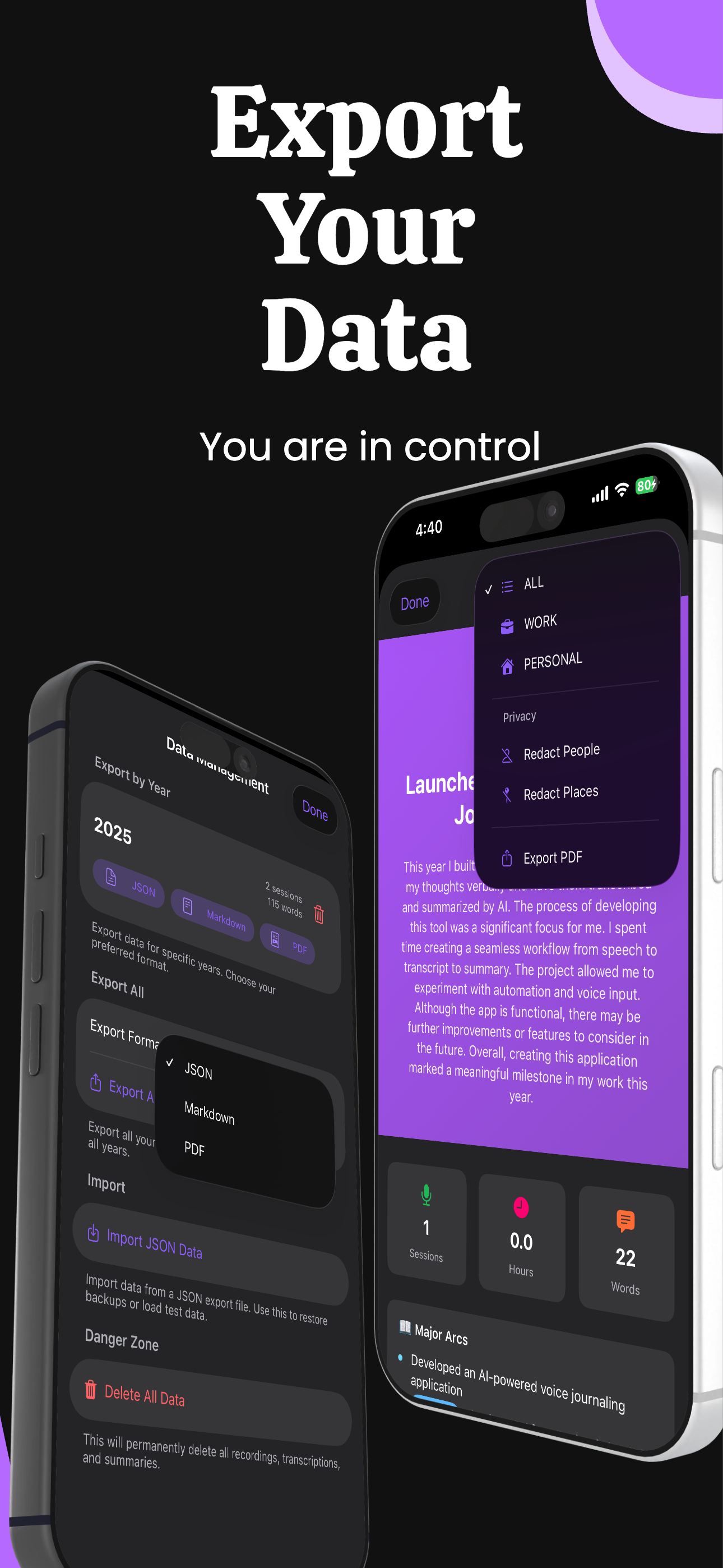 Export Your Data - You are in control