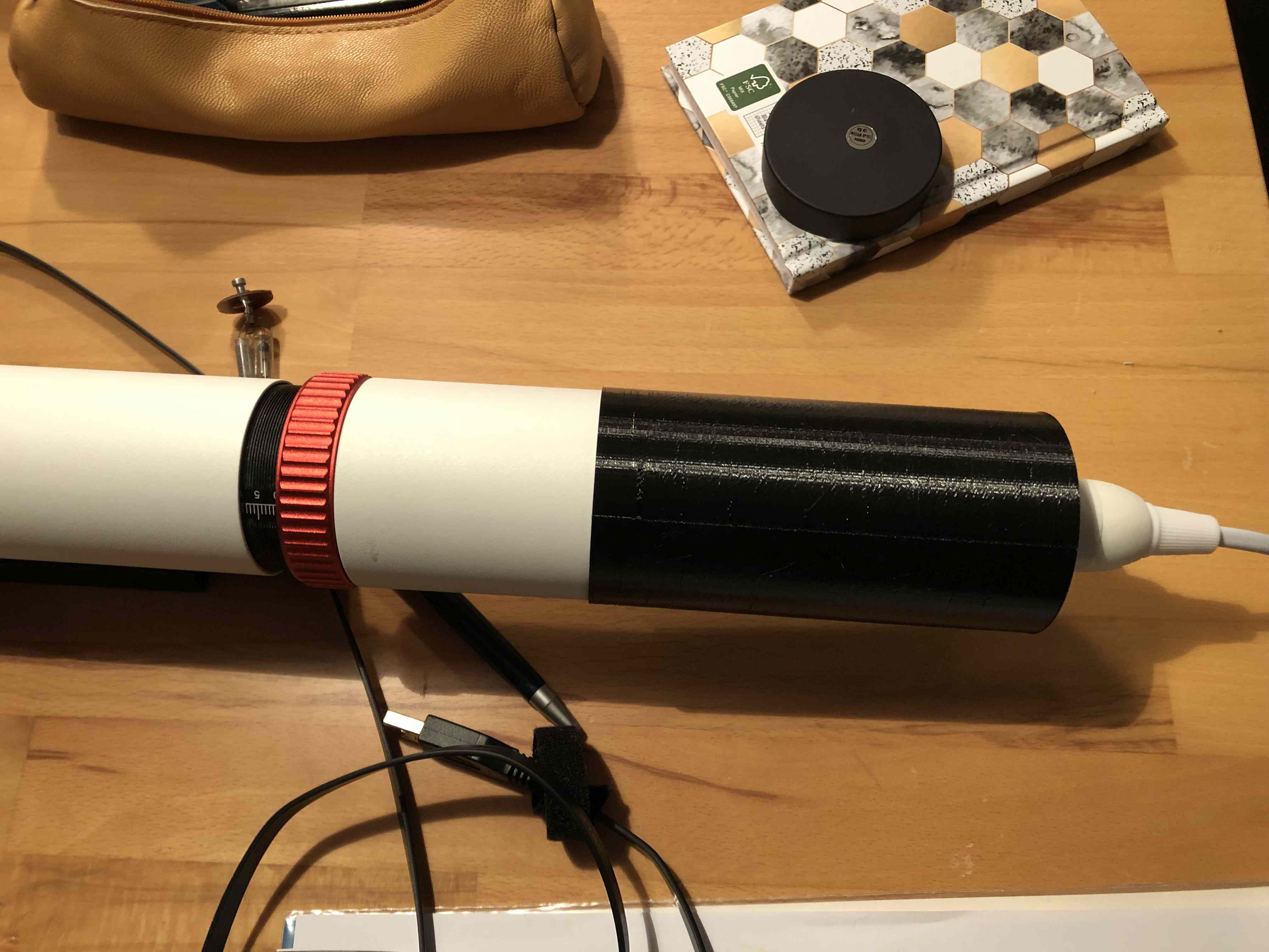 Calibration lamp tube attached to telescope