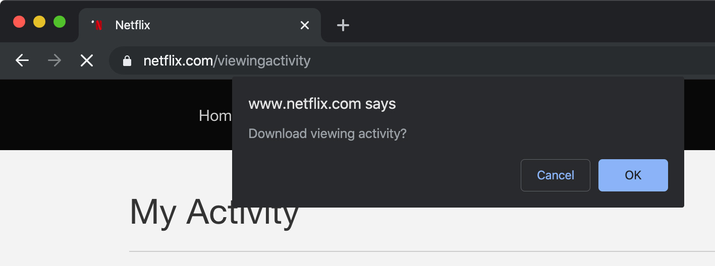 Screenshot: Netflix: Download activity