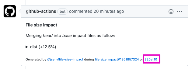 screenshot of pull request comment where link to commit is highlighted