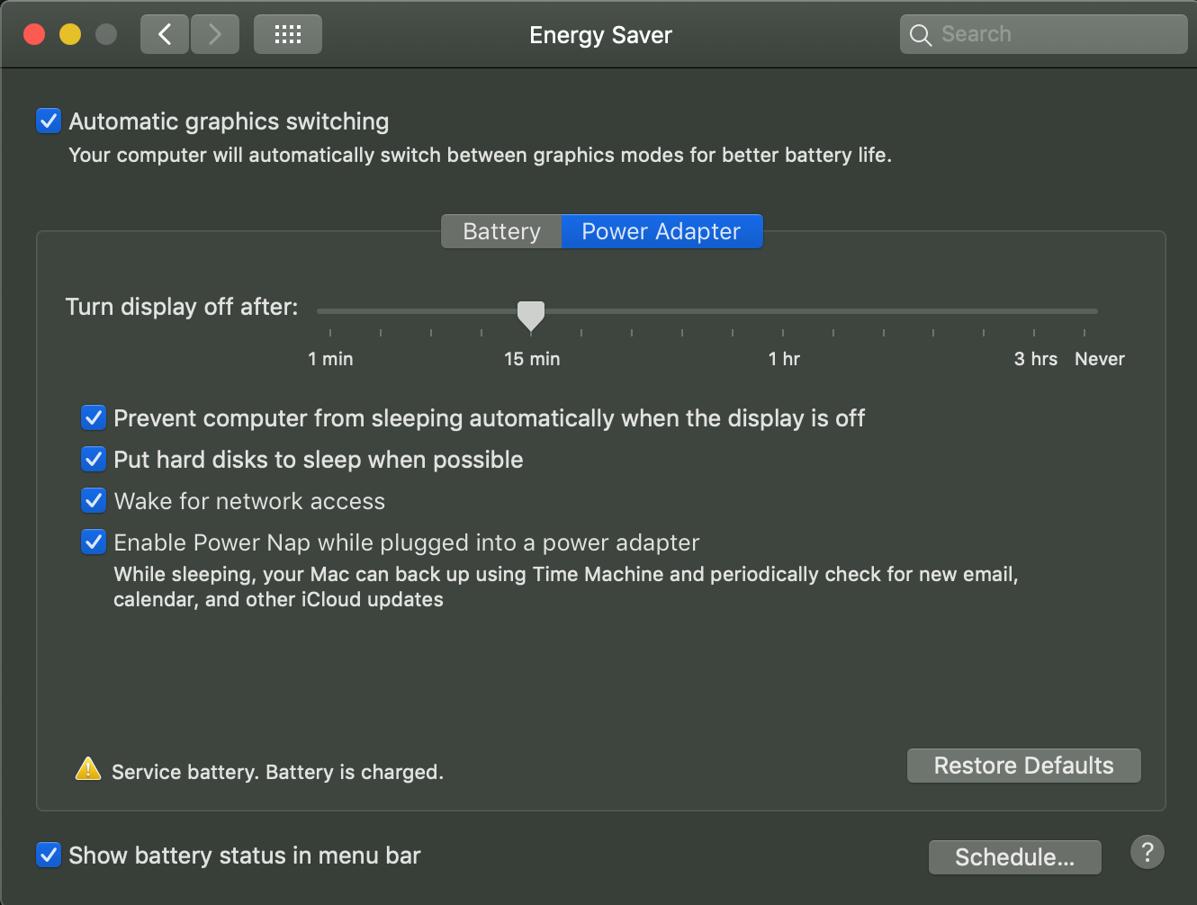 Energy Saver Settings