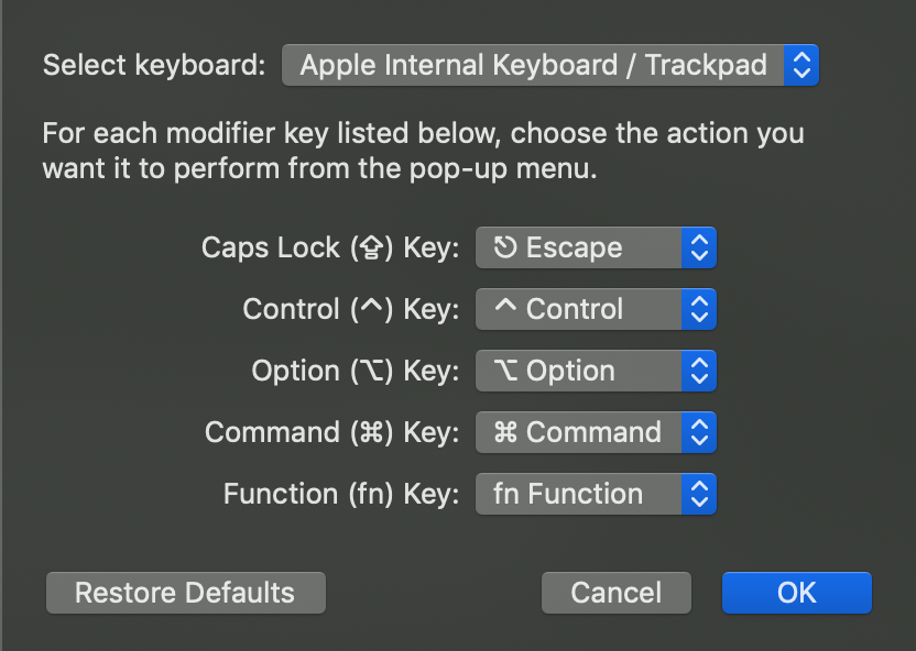 Keyboard Modifier Keys Settings