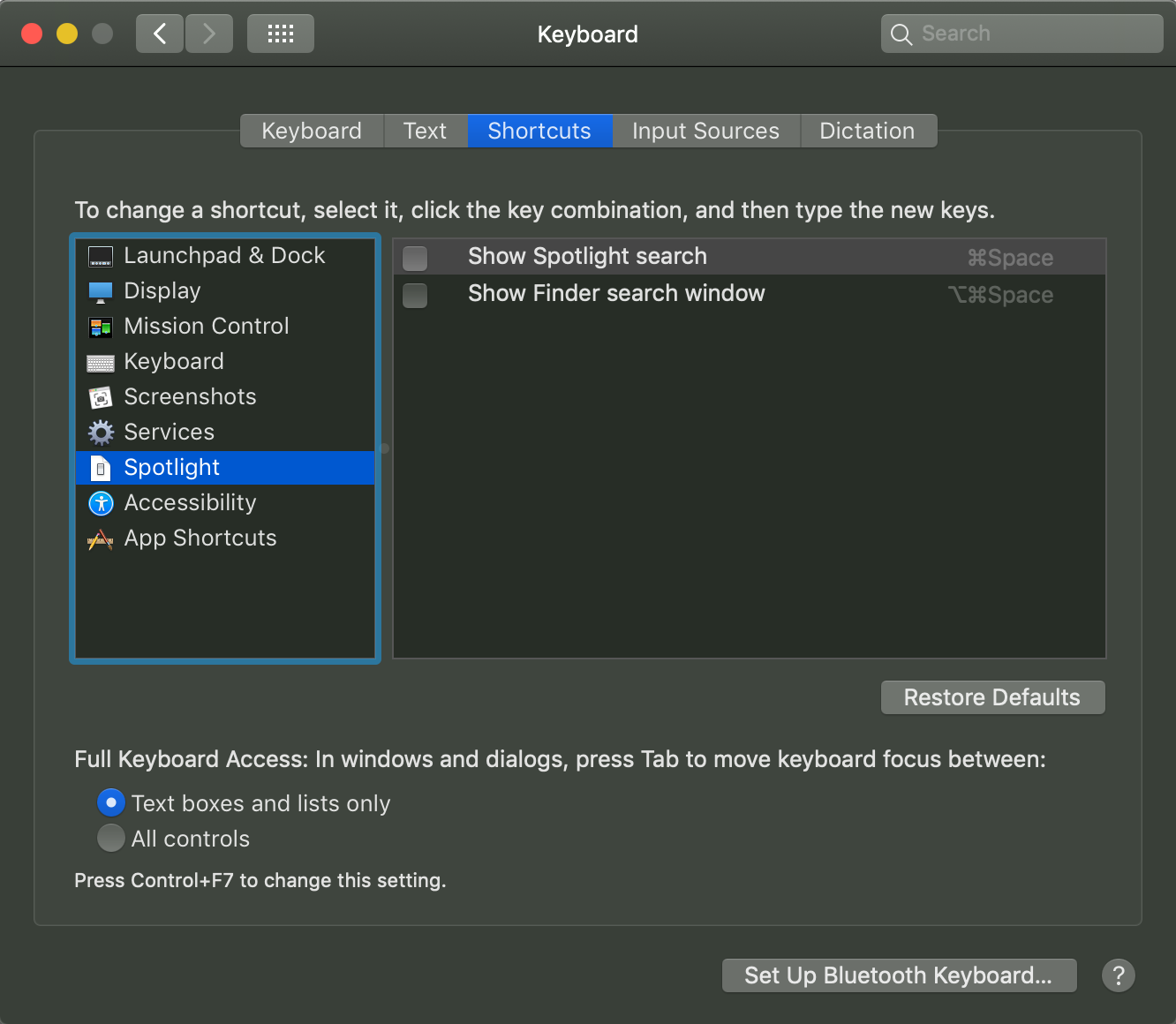 Keyboard Shortcuts Settings