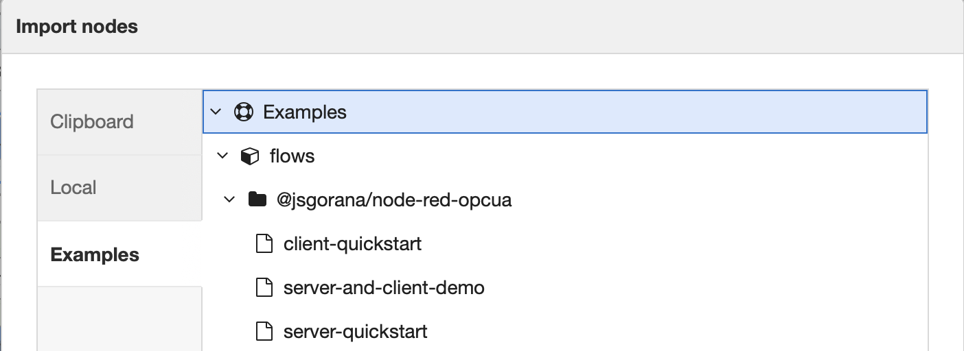 Import examples dialog