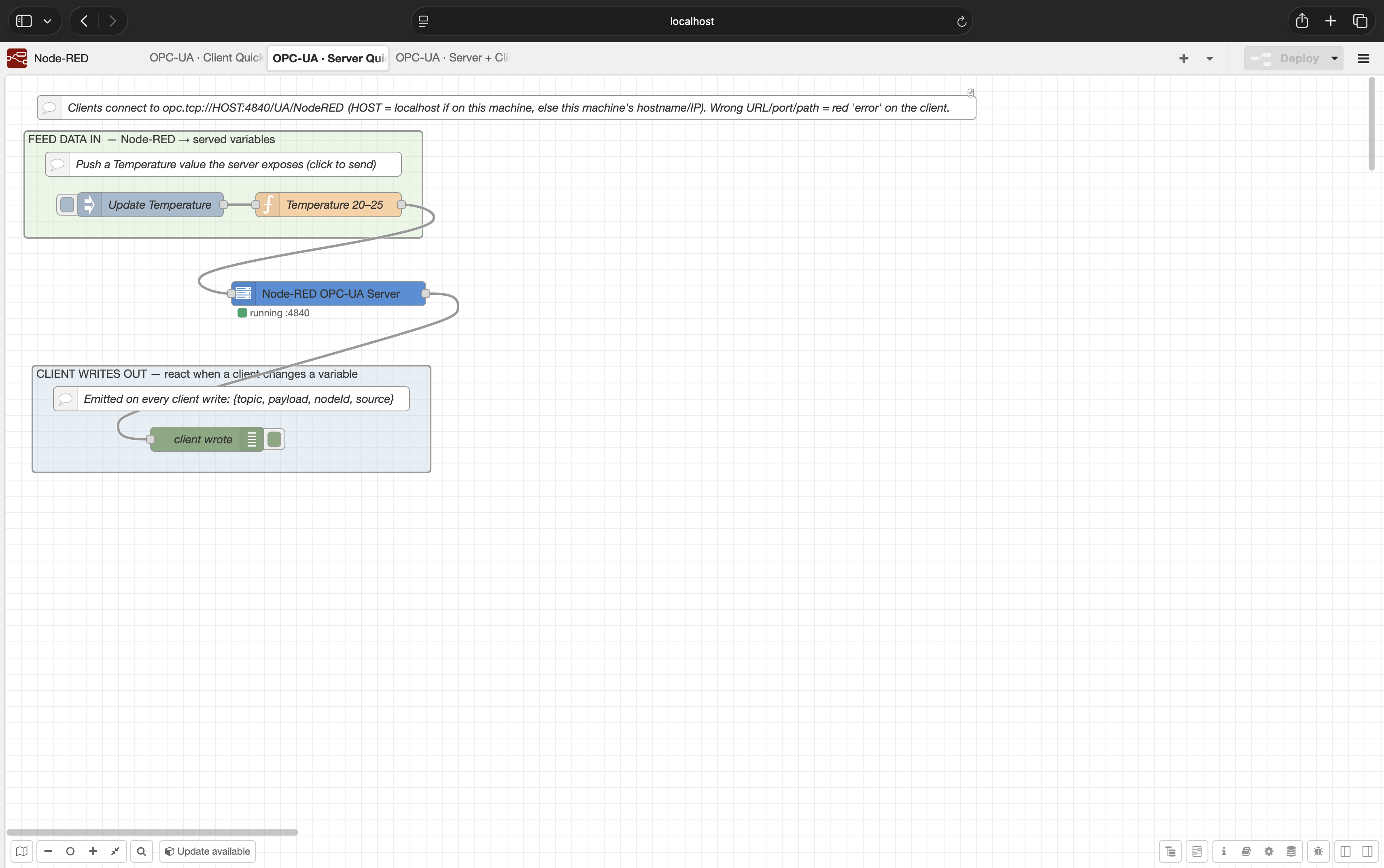 Server quickstart flow