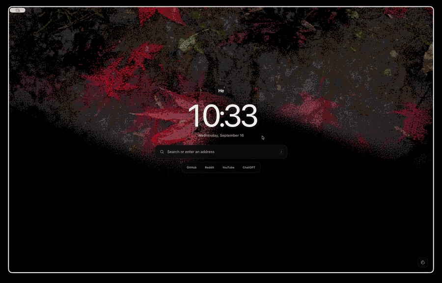 Helium Dither New Tab in action