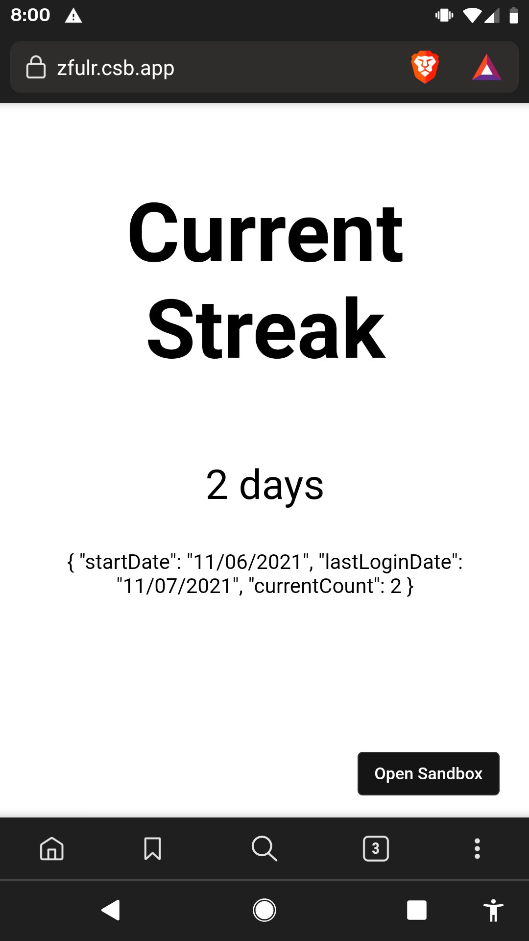 screenshot of streak demo