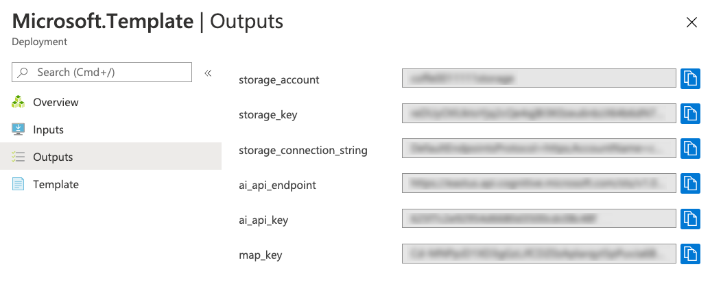 outputs from resource group