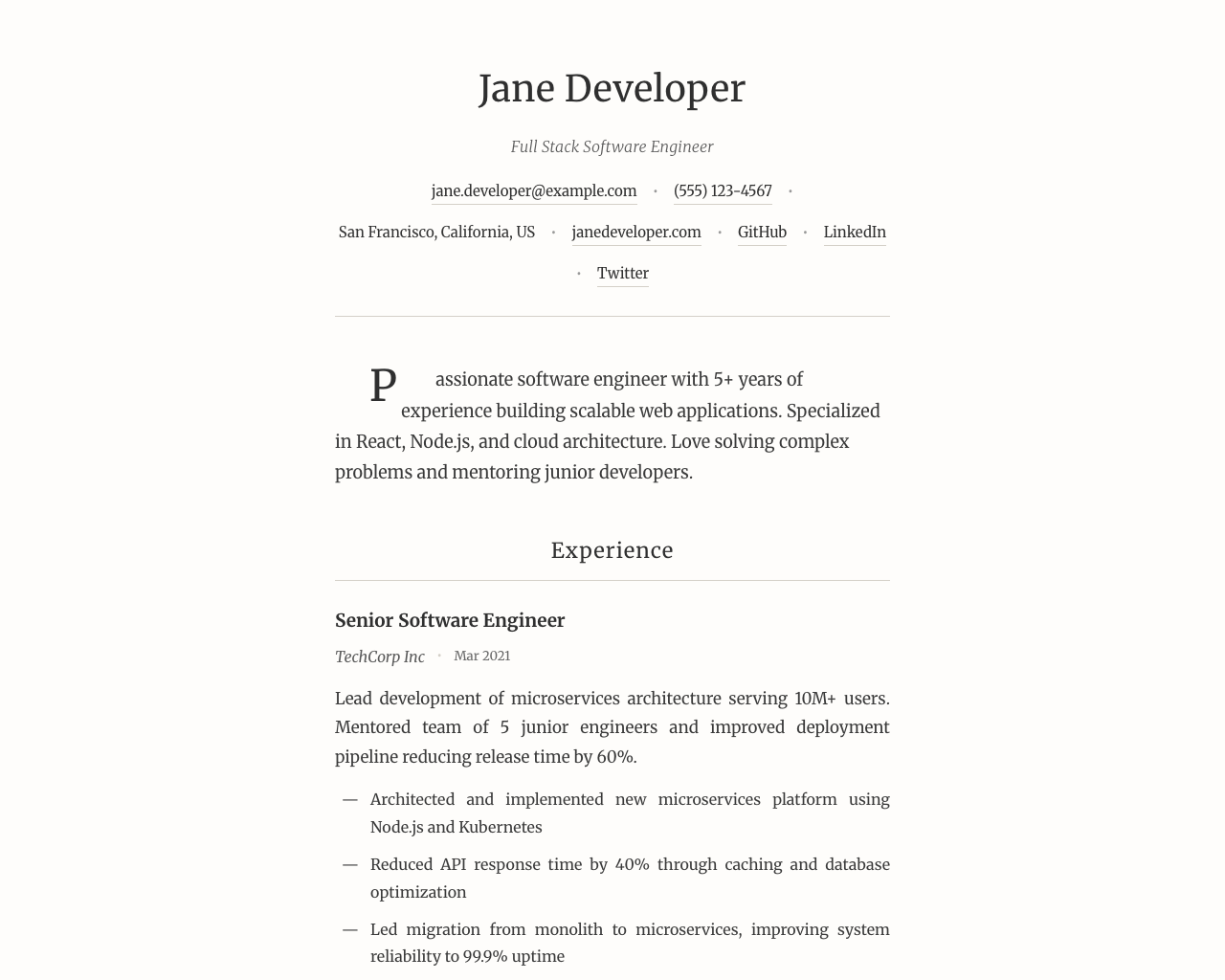 Writer's Portfolio theme preview