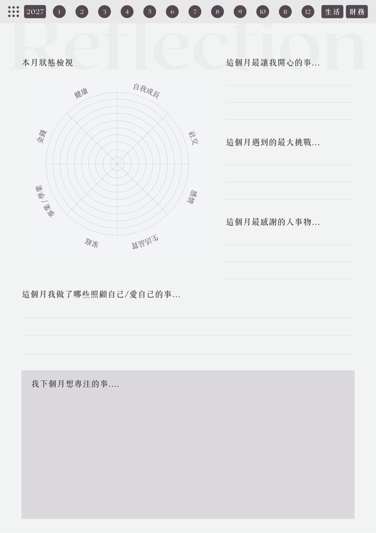 月反思與感恩未來日記