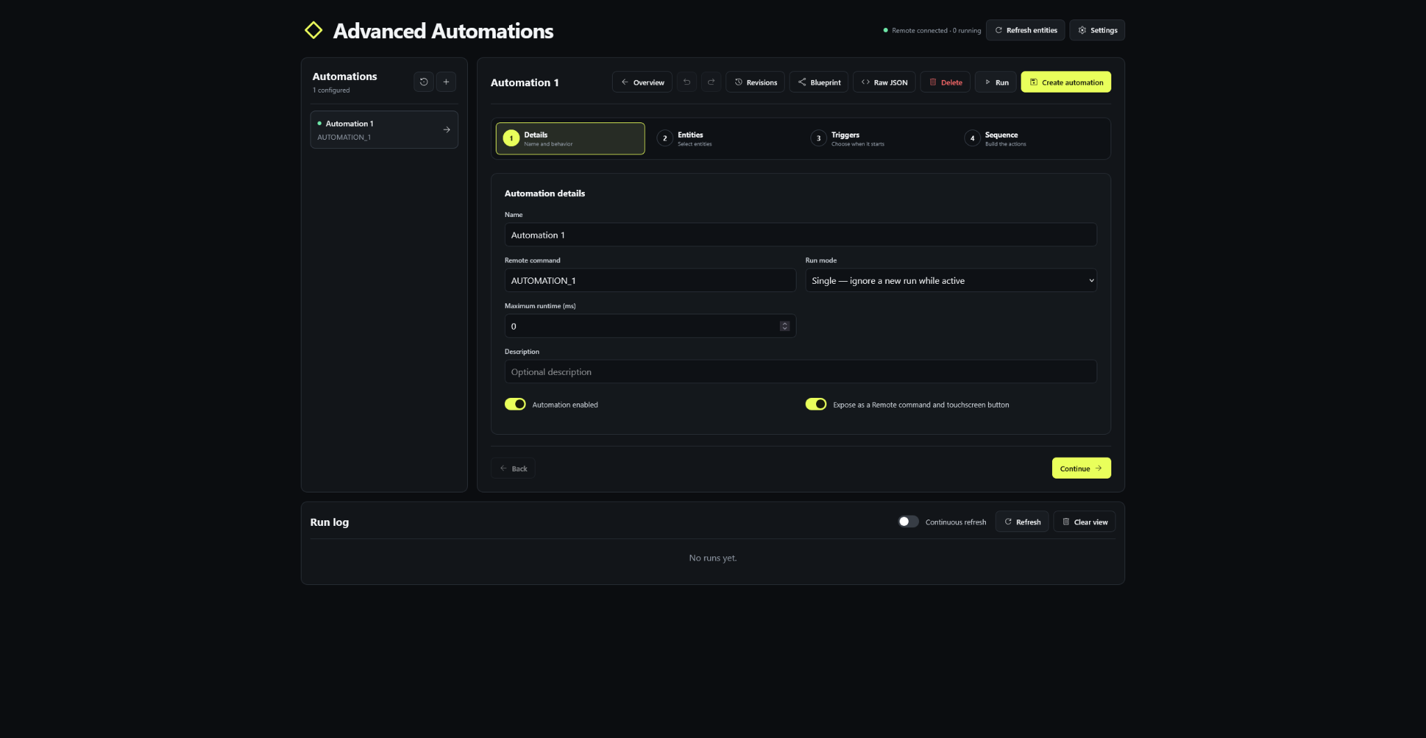 Automation details step in the guided four-step editor