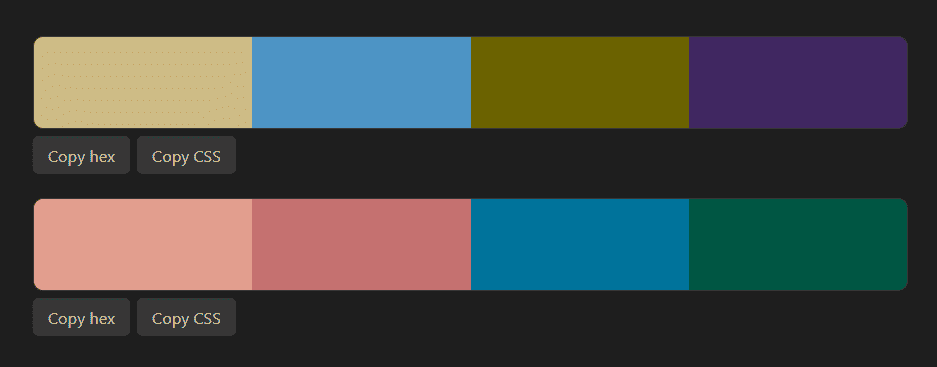 Hex codes with inline color chips