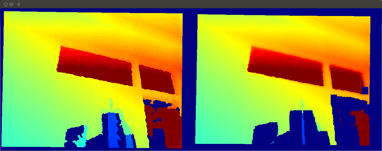 Depth before and after smoothing