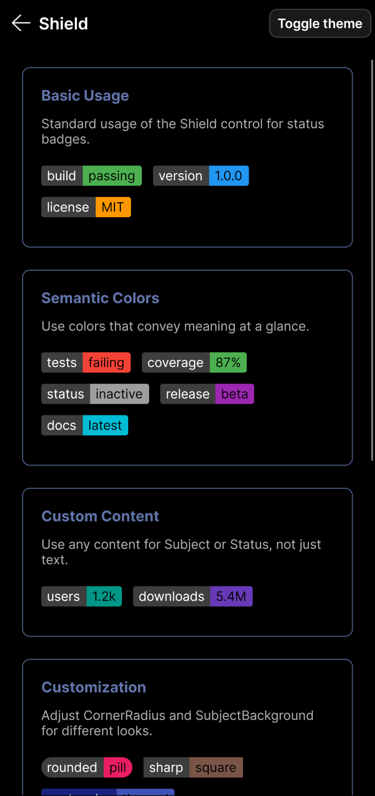 Shield control in dark theme