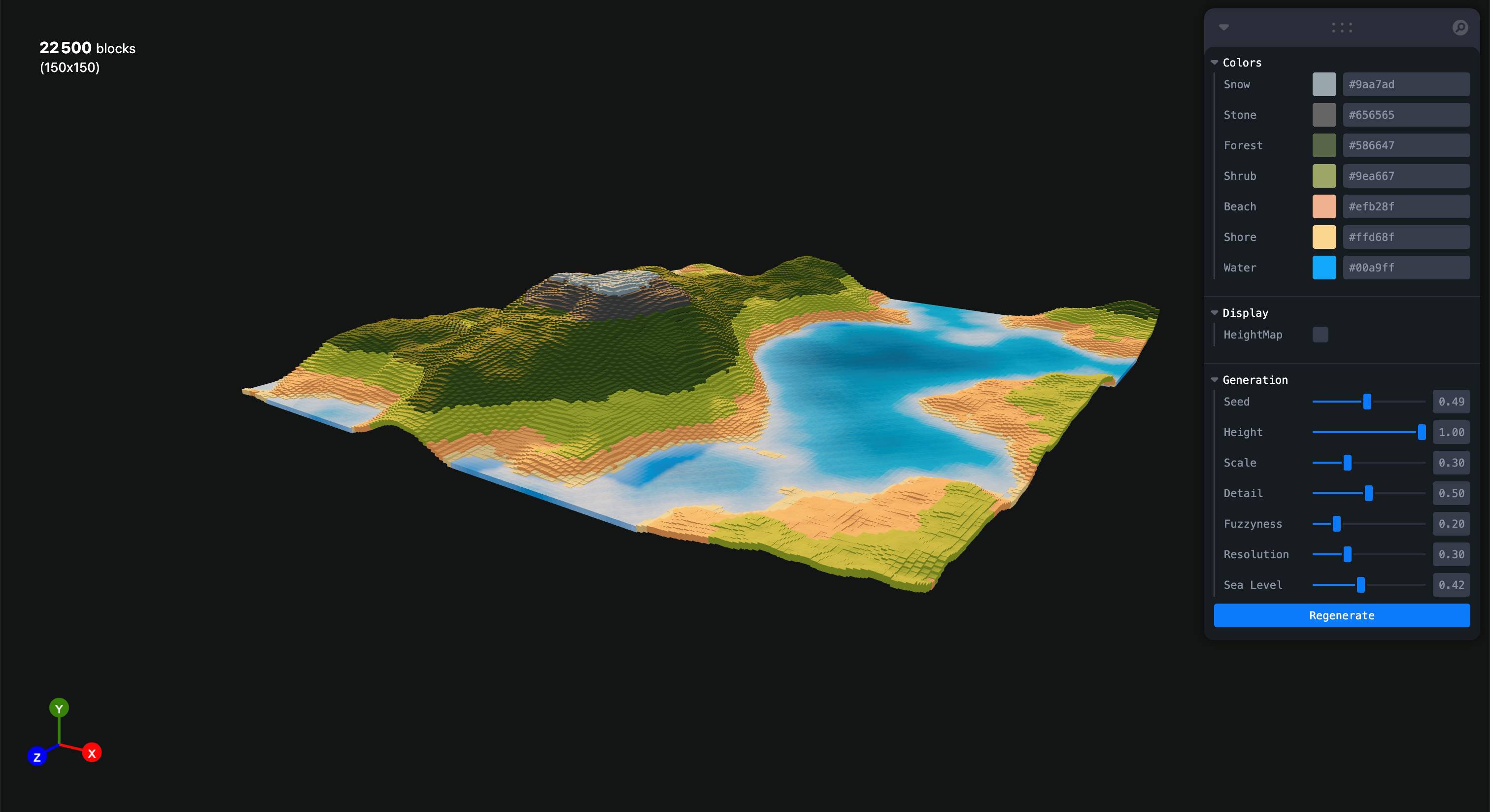 Screenshot of the procedural terrain editor
