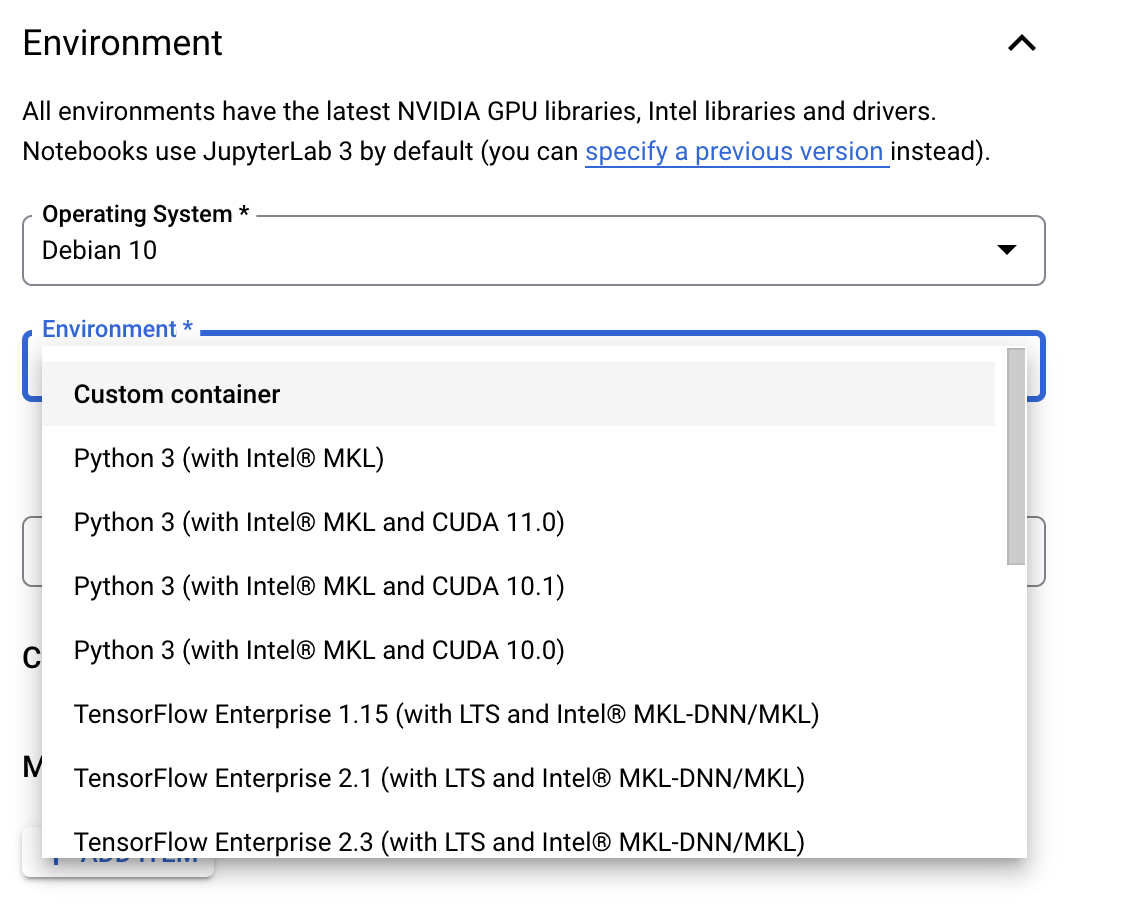 Select the container environment