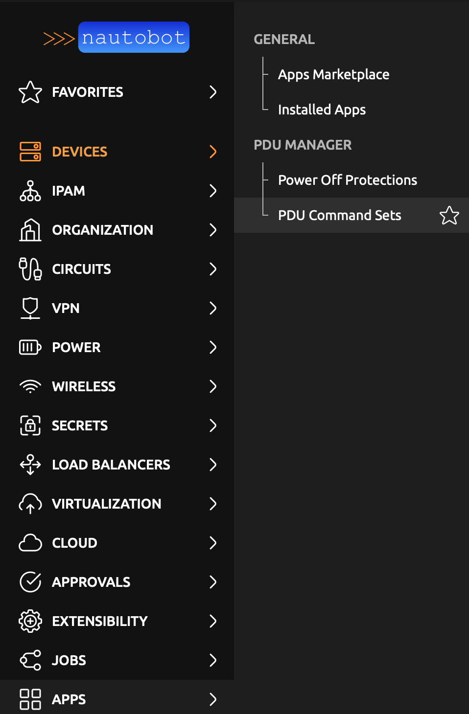 Apps navigation menu