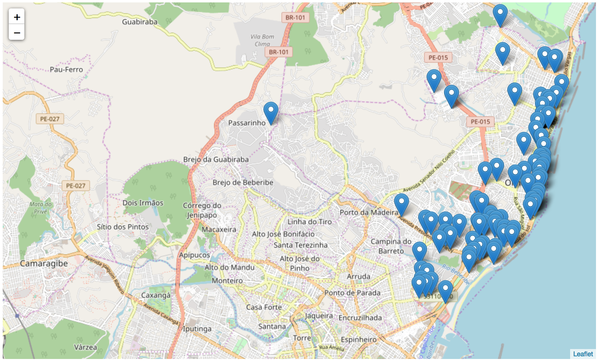 mapa de Olinda com todas as empresas