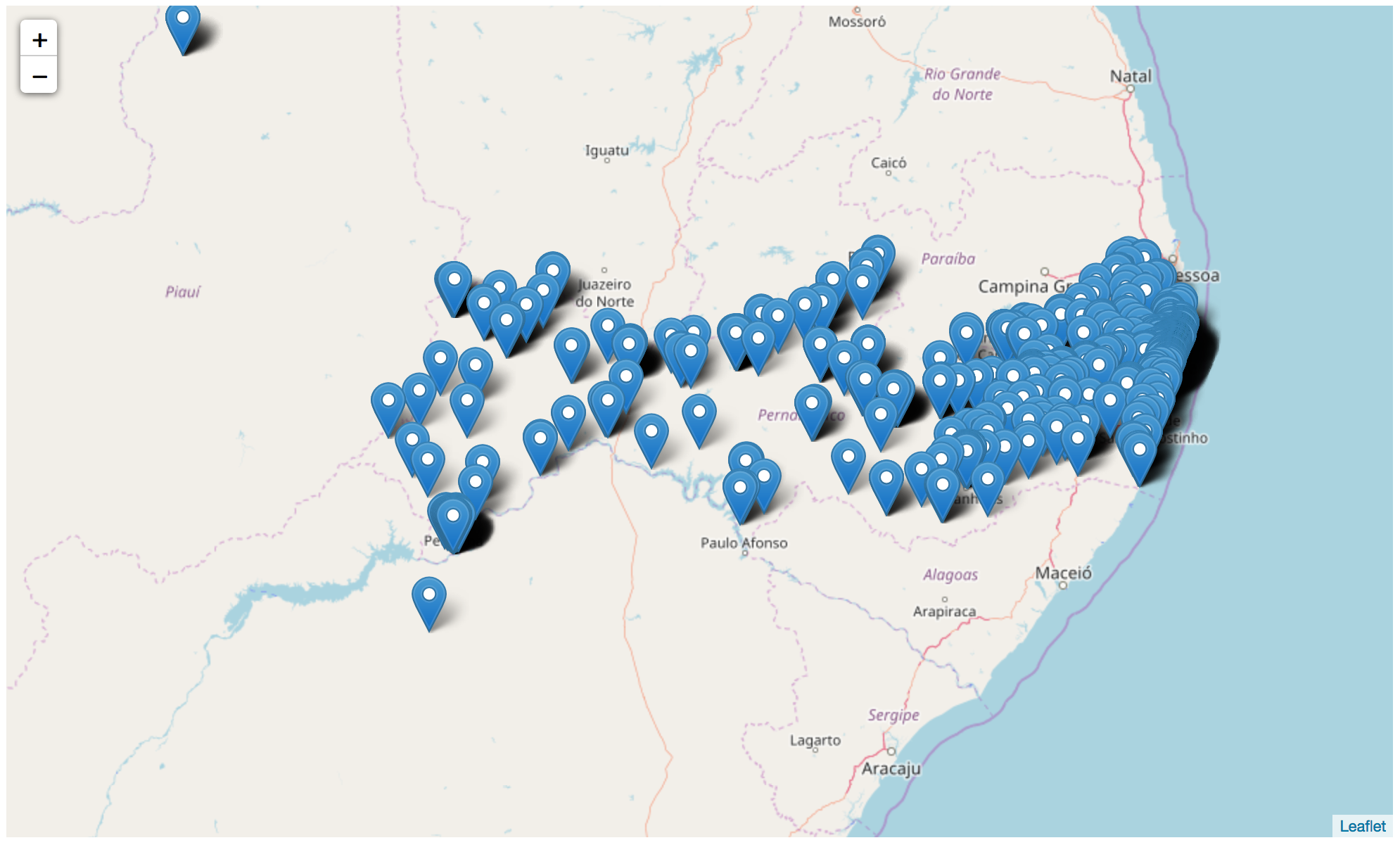 mapa de Pernambuco com todas as empresas