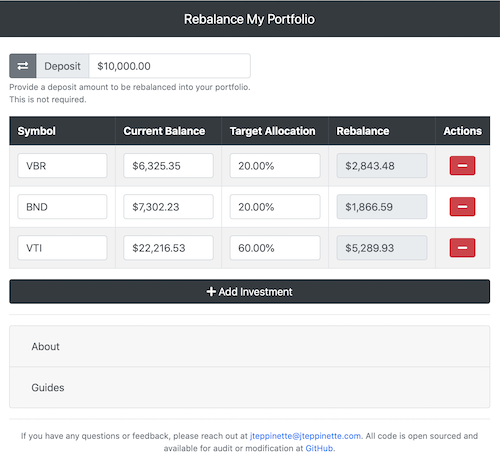 Rebalance My Portfolio - Overview Screenshot