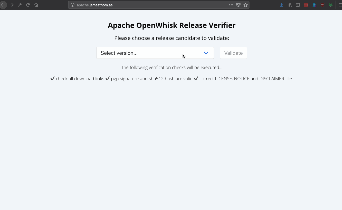Apache OpenWhisk Release Verification Tool