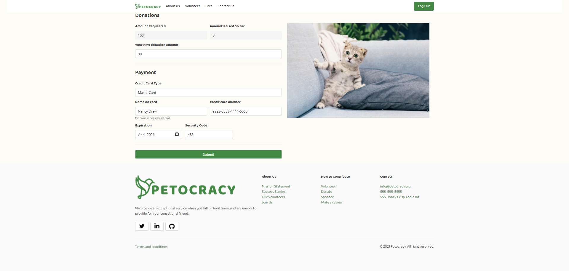 Petocracy application donate pet screen