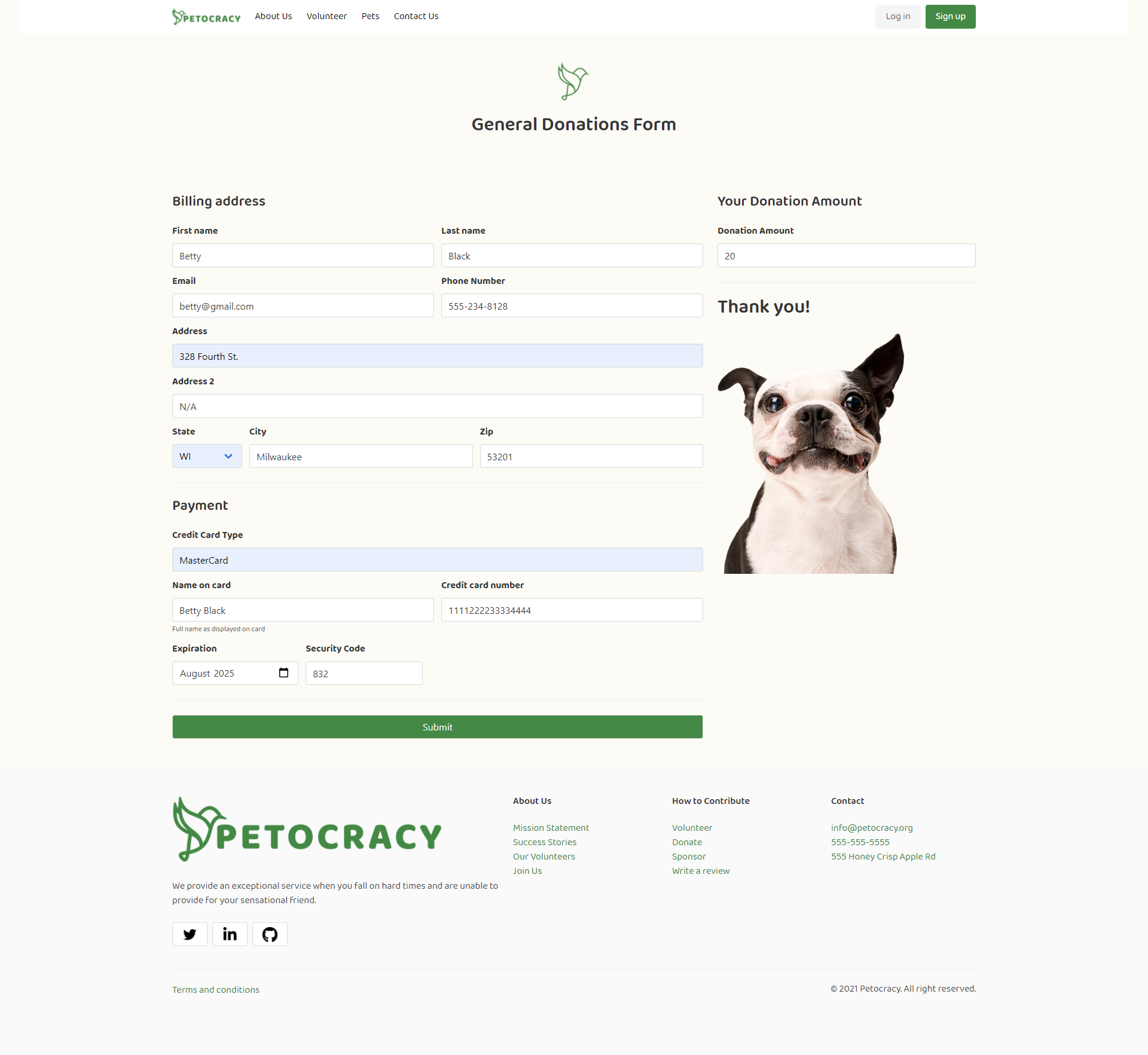 Petocracy application general donations screen