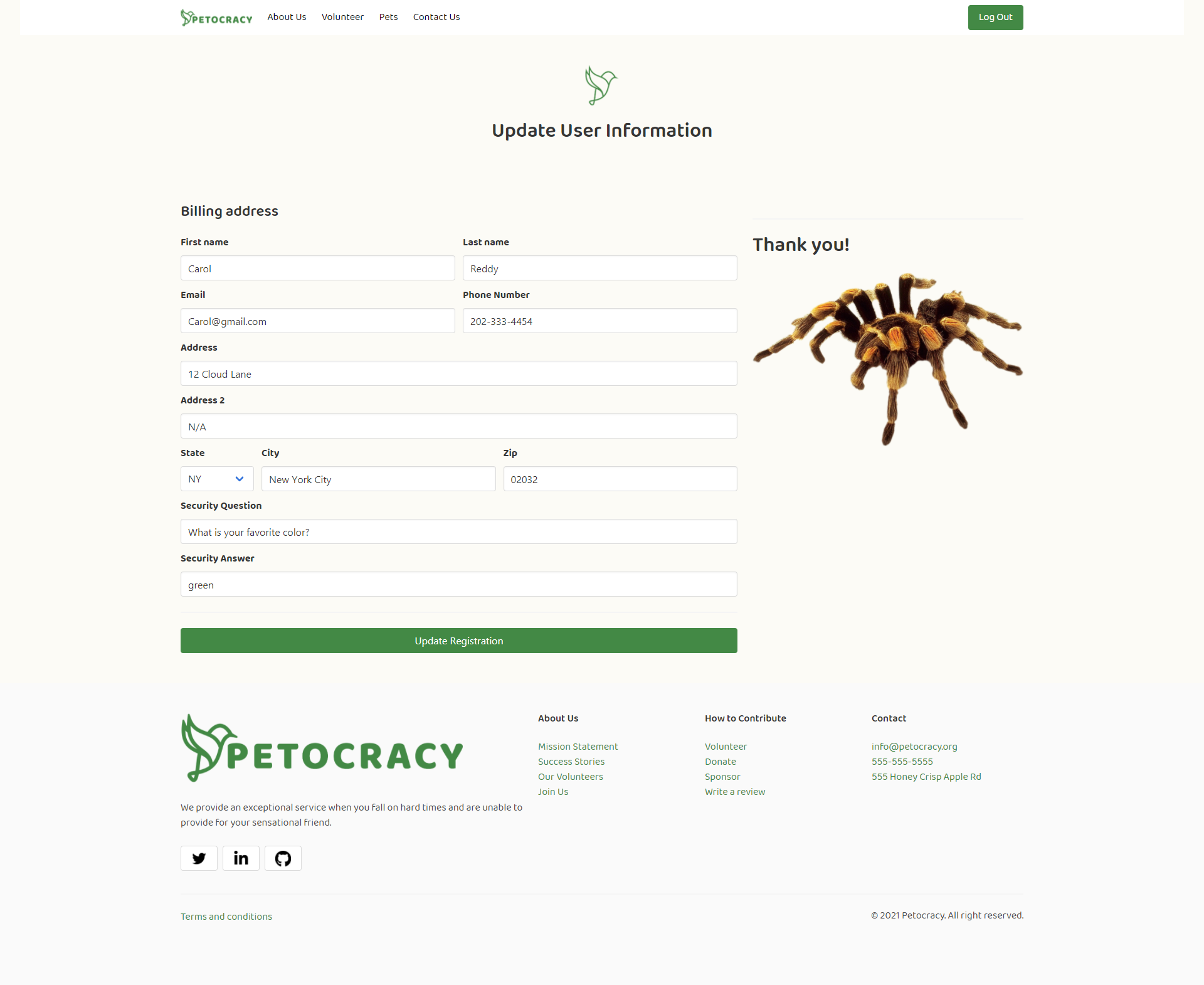 Petocracy application update user registration screen