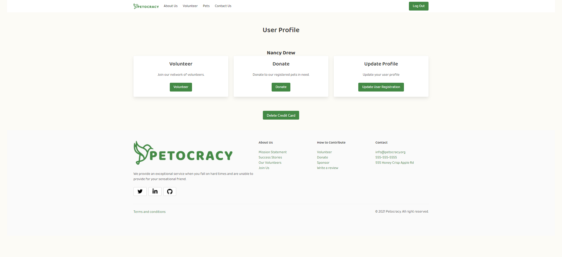 Petocracy application user landing screen