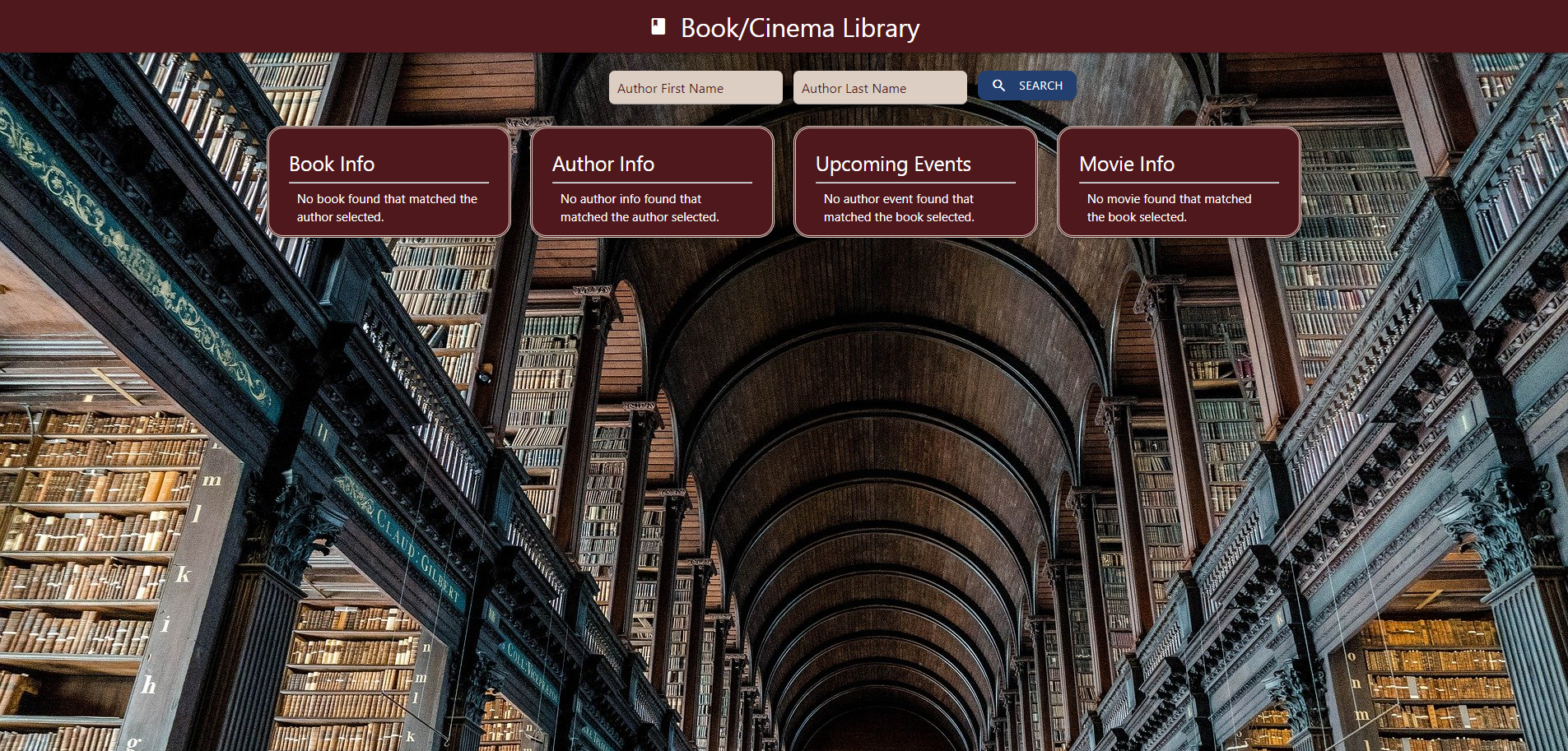 First instance of launching book/cinema library application screenshot