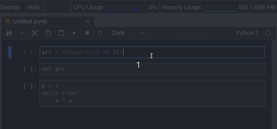 Uso de CPU e RAM JupyterLab