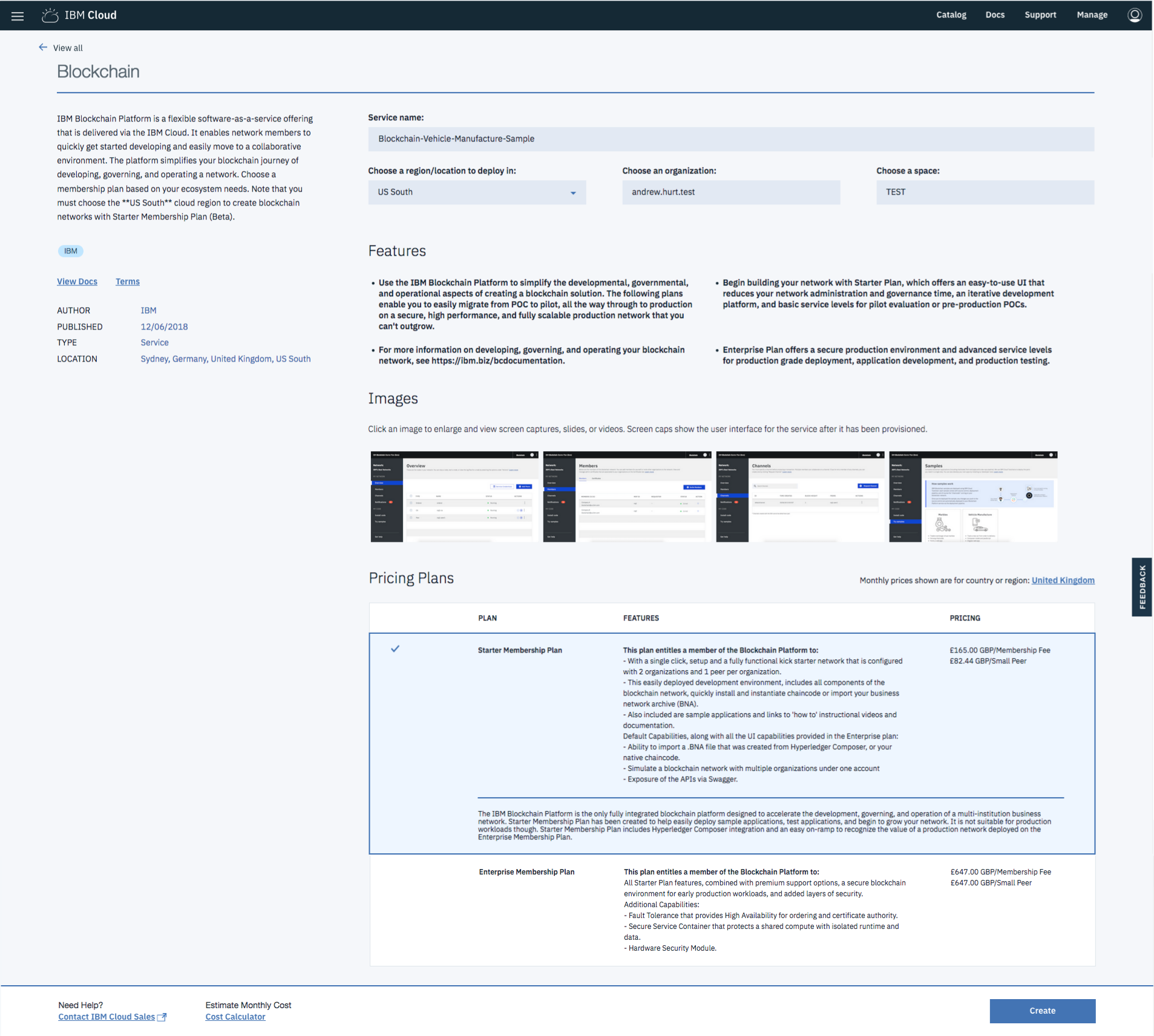 Create blockchain service screenshot