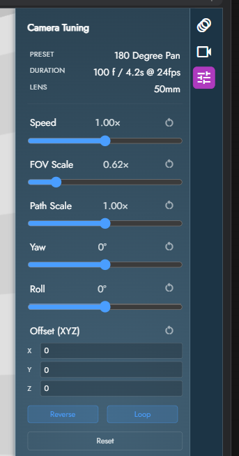 Camera tuning panel