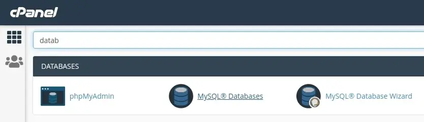 Vista de la opciĂłn para crear bases de datos en cPanel