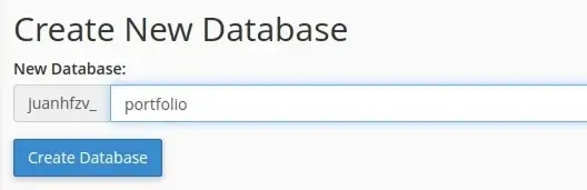 Vista del formulario para crear una base de datos en cPanel