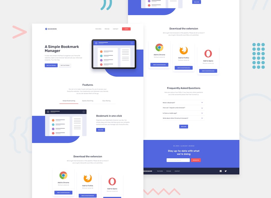Design preview for the Bookmark landing page coding challenge