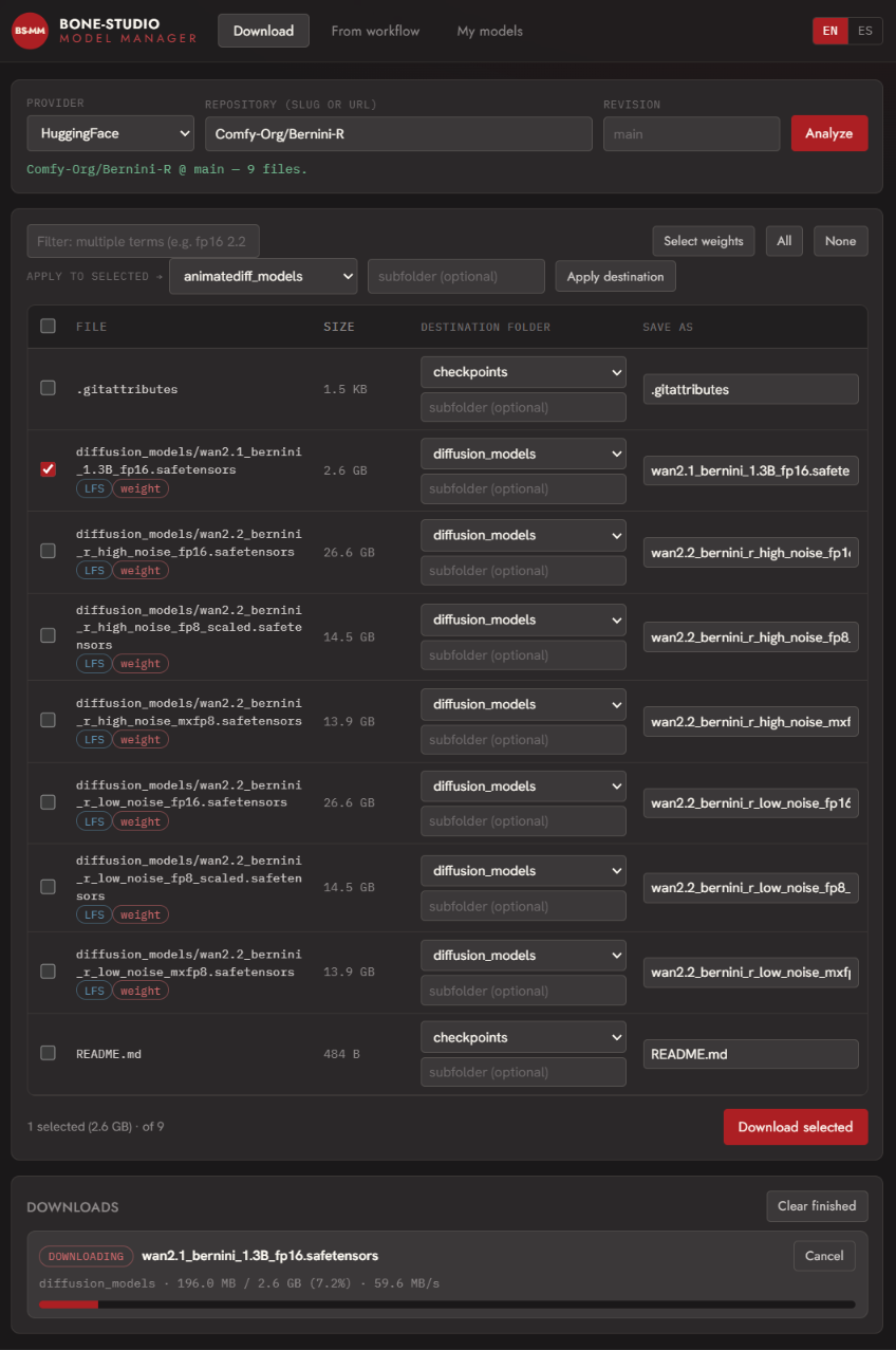 Download tab