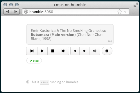 Screenshot of cmus_app running in Firefox