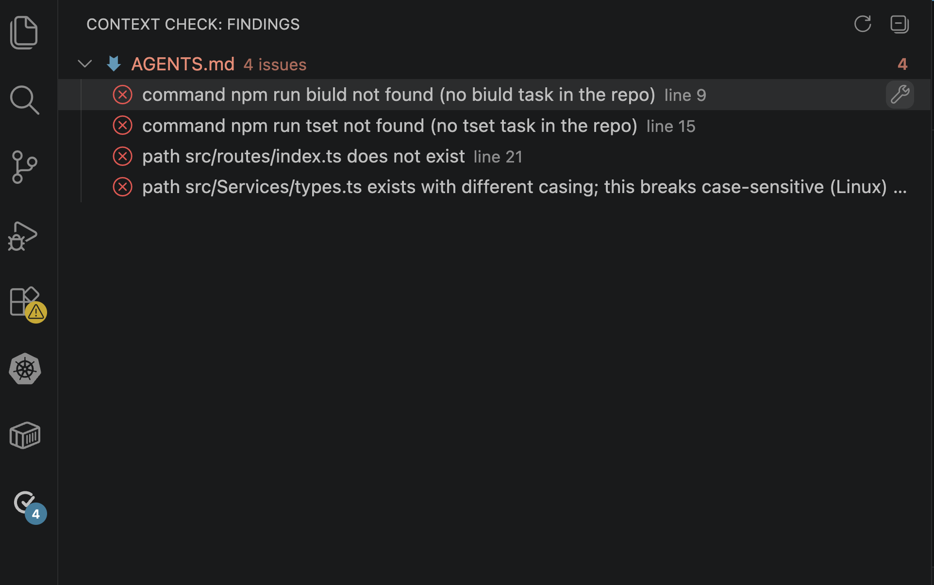 Inline apply-fix wrench on each issue
