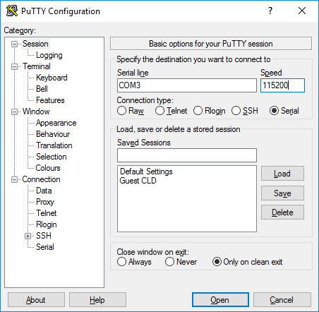 ADIS16470 Example PuTTY Config