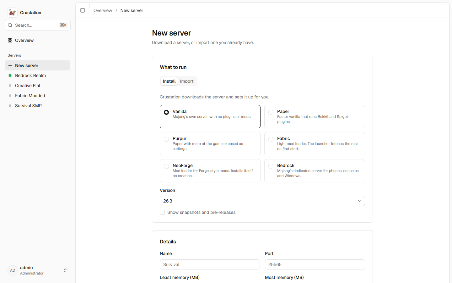 Creating a server